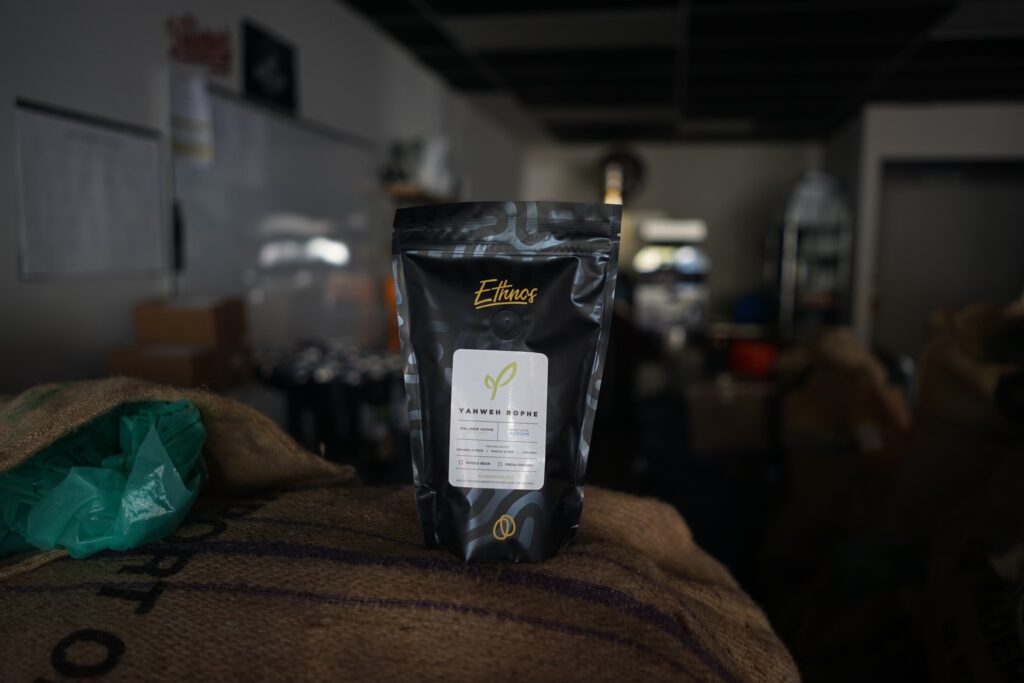 bag of Yahweh Rophe coffee roast from Ethnos Coffee Roasters benefiting Palmer Home